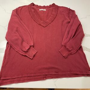 Free People Red V-Neck Ribbed Top